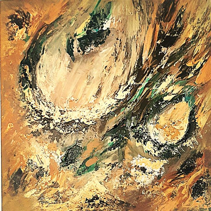 Peinture abstraite tourbillons ocre et or matière épaisse — Abdel Hakim Hassainate