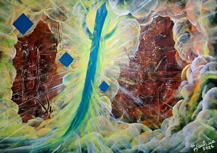 Peinture abstraite passage lumineux et formes bleues — Abdel Hakim Hassainate
