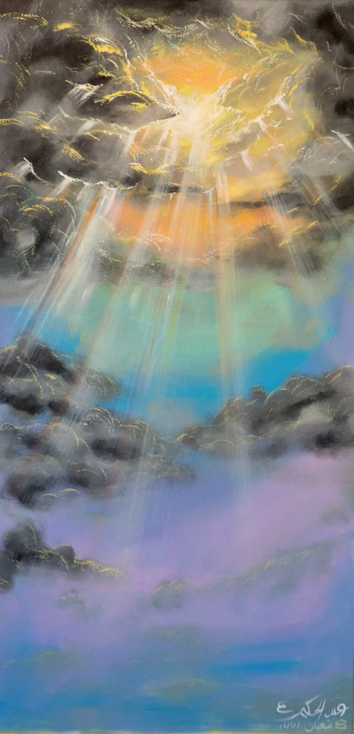 Peinture abstraite verticale lumière douce ciel et eau — Abdel Hakim Hassainate